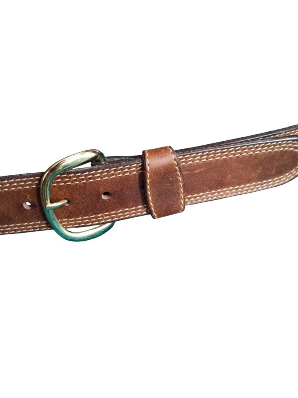 Vintage Mexican Hippie Belt 42 1980's Genuine Leather Brown Brass Buckle 42/105